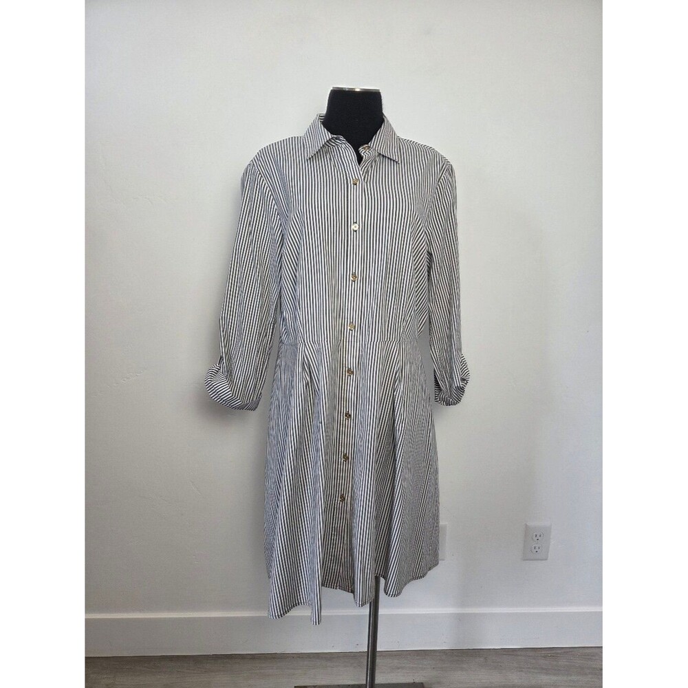 Michael Kors Striped Shirt Dress Gray Minimalist Contemporary Office Coastal 8 M